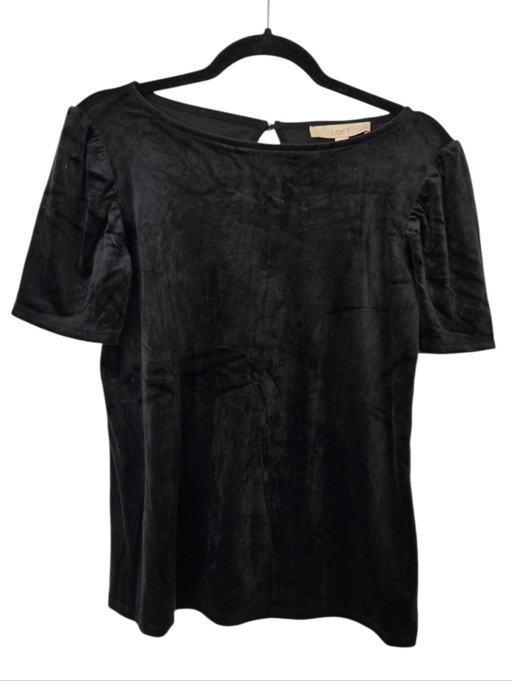 LOFT Petite Black Velvet Puff Sleeve Top SP